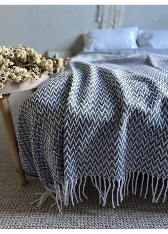 Плед бавовняний ZEINTEX ЗІГЗАГ з китицями сірого кольору Vladi (361852547)