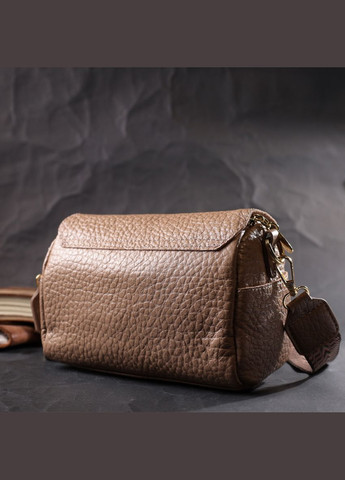 Модная кожаная женская кроссбоди с оригинальной плечевой лямкой бежевая 22403 Vintage (329198716)