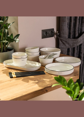 Керамічний білий столовий сервіз із 22 предметів на 6 осіб Yiwu (326066208)