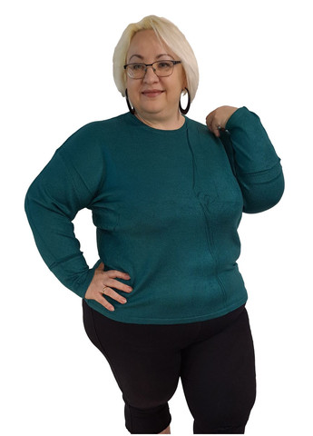 Зеленый демисезонный джемпер однотонный с длинным рукавом, батал в зеленом цвете. No Brand