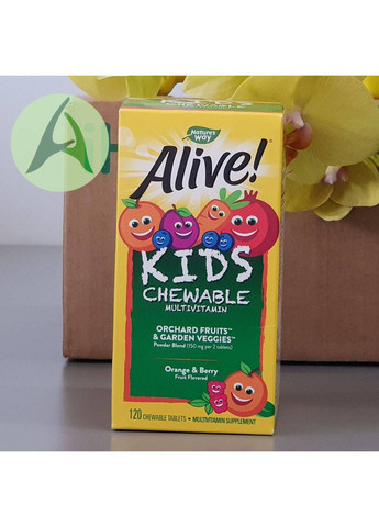 Alive!, жувальні мультивітаміни для дітей від 2 років, зі смаком апельсина і ягід, 120 жувальних таблеток Nature's Way (361858500)