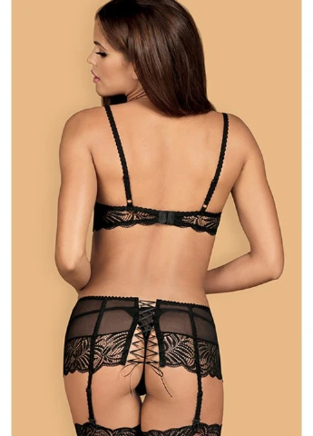 Черный сексуальный комплект с поясом для чулок contica set Obsessive