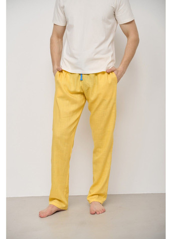 Пижама мужская футболка молочная + штаны лен желтые Handy Wear (280931901)
