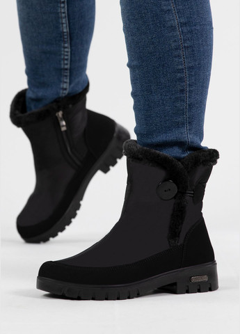 Черные дутики женские с каблуком зимние черные (3412) Progress на молнии с пуговицами