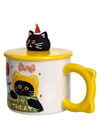 Чашка порцелянова з кришкою Kitten's Birthday 400 (мл) подарункова кружка прикольна чашка для дітей на подарунок FM-24B Yiwu (369623074)