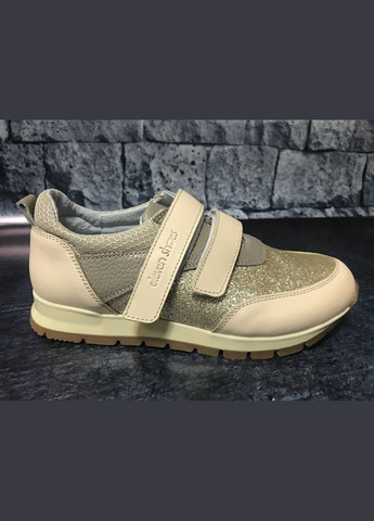 Бежеві всесезонні шкіряні кросівки для дівчаток на липучці пудра 11Shoes