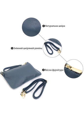 Трендова жіноча сумка-клатч із двома ременями з натуральної шкіри 22646 Синя Vintage (297993113)