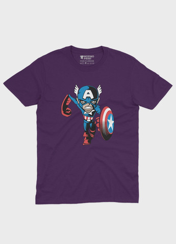 Фиолетовая демисезонная футболка для мальчика с принтом супергероя - капитан америка (ts001-1-dby-006-022-014-b) Modno