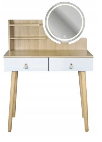 Туалетный столик Scandi LED подсветка, с ящиками, кожаные ручки, светлый бук Jumi (362027925)