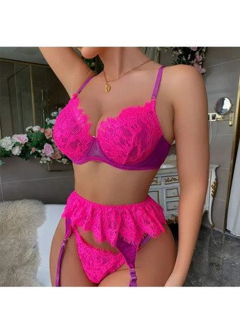 Розовый демисезонный кружевной комплект с поясом. кружевной комплект с поясом. малиновый женский комплект белья для секса No Brand