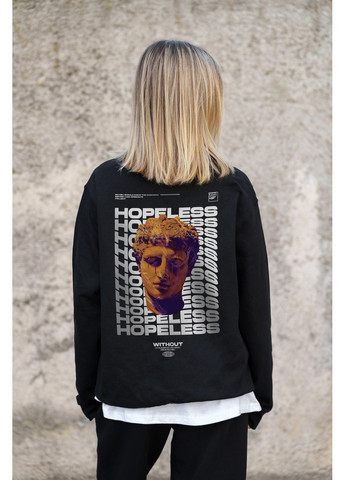 Черный женский утепленный оверсайз свитшот на флисе с принтом hopeless Without однотонный без декора (361680397)