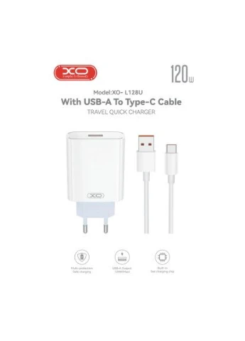Зарядний пристрій USB 120W + cable USB to USB-C white (-L128U) XO (396885575)
