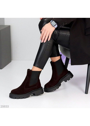 Зимние зимние замшевые шоколадные ботинки челси, зимние ботинки челси, ботинки шоколад код 25633 челси Garti без декора из натуральной замши
