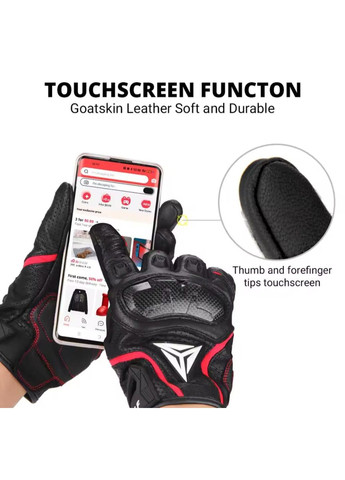 Мотоциклетні шкіряні рукавички з перферацією,рукавиці для мотоцикла з натуральної шкіри в чорно-червоному кольорі No Brand (370639437)
