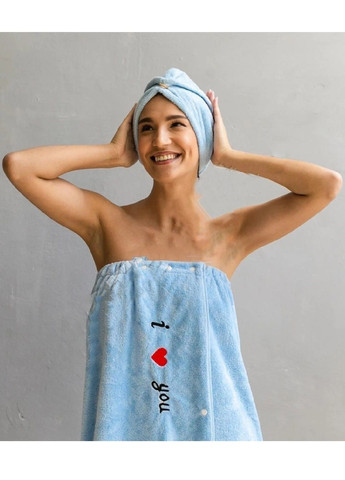 Комплект полотенце халат чалма на голову для сауны бани душа бассейна микрофибра 140х80 см (476952-Prob) Голубой с надписью Unbranded (292848655)