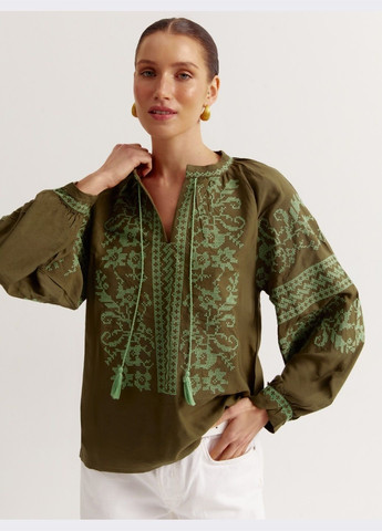Хаки вышиванка цвета хаки свободного кроя Dressa