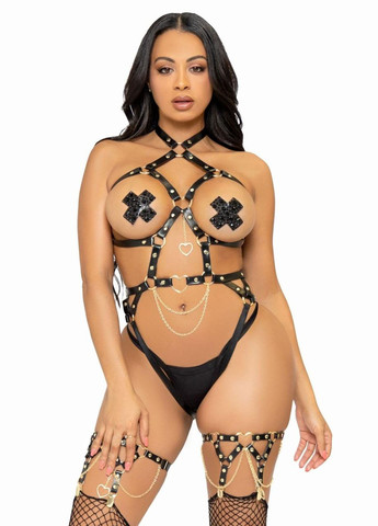 Leg Avenue Heart ring harness teddy Black S No Brand (303897170)