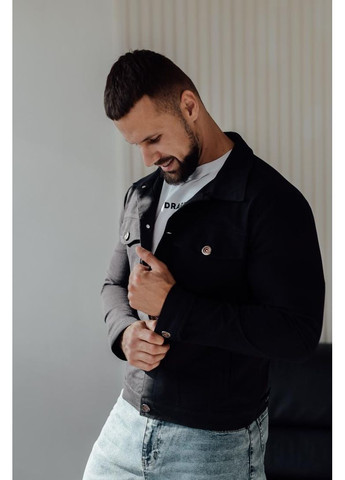 Комбинированная демисезонная джинсовка черного цвета базовая осень весна No Brand