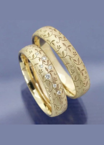 Золотиста жіноча та чоловіча каблучка розкішна обручка з оригінальними візерунками 5 мм р 18 Fashion Jewelry (285110767)