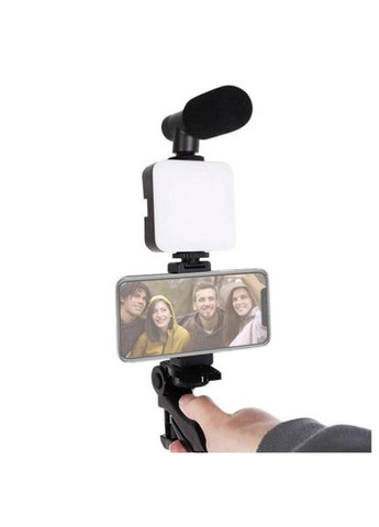 Набір блогера 4в1 Тринога з фіксатором для телефона, Bluetooth кнопкою та LED підсвіткою Black No Brand (350349252)