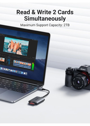 Кардрідер USB-C - SD/TF до 2 ТБ 20 cм сірий Ugreen (366027300)