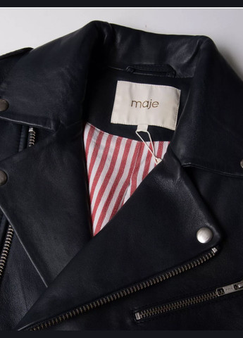 Темно-синя демісезонна стильна шкіряна куртка косуха, байкерська Maje байкерська шкіряна косуха Bastille