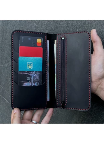 Портмоне Urban, чорний з червоною ниткою SD Handmade (393811186)