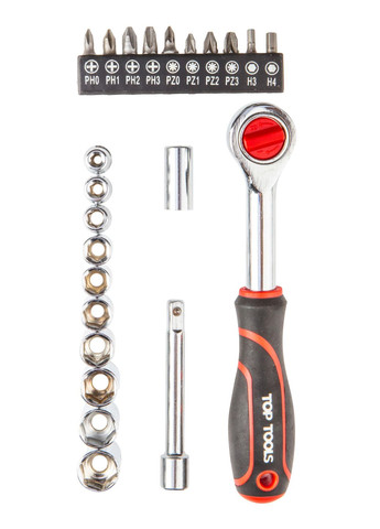 Набор торцевых головок и бит 1/4" с трещоткой 23 шт. Top Tools (381186574)