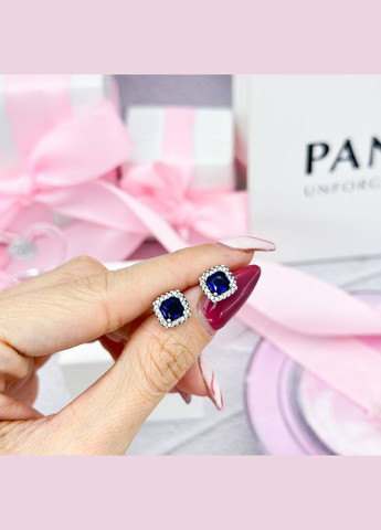 Срібні сережки Блискучий синій квадрат No Brand (334305757)