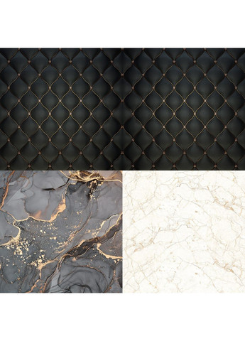 Виниловый фон 3D угловой, чёрная стена капитоне с золотом, пол чёрный и мрамор, 80×80 см, №58273 PhotoVinyl (354374805)