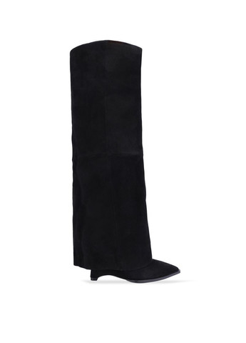 Черные осенние ботфорты женские 6975-83 черный велюр MIRATON