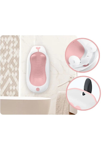 Детская складная ванночка с термометром дисплеем вставкой на присосках нескользящими ножками (476387-Prob) Бело-розовая Unbranded (280909730)
