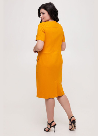 Горчичное повседневный летнее льняное платье с люверсами и накладными карманами all posa (ap100557p) A'll Posa