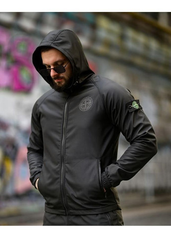 Чоловічий зимовий спортивний костюм Stone Island софтшов на чорний флісі Freedom (368778903)