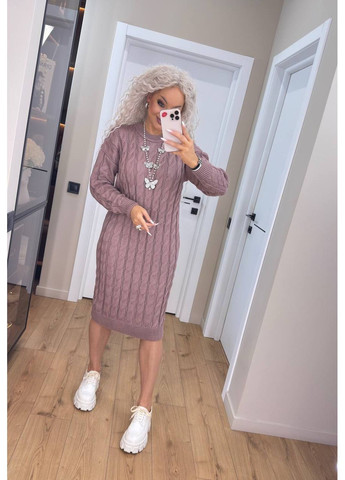 Пудровое повседневный, кэжуал женское вязаное платье миди No Brand однотонное