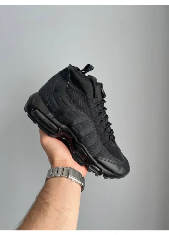 Чорні Осінні кросівки зимові чоловічі і жіночі Nike 95 Sneakerboot winter black | Найк 95 Снікербут