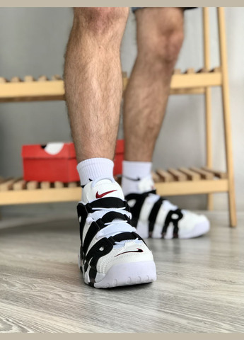 Чорно-білі всесезон кросівки чоловічі і жіночі nike air more uptempo black white | найк аір мор уптемпо чорні білі No Brand