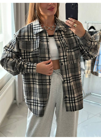 Графитовая повседневный рубашка в клетку GD/GL Модний простір с длинным рукавом