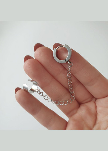 Серебристая серьга кафа панк готика стиль с клипсой на цепочке базовая для подростка модная в одно ухо клипса кэжуал indiekid No Brand (335063905)