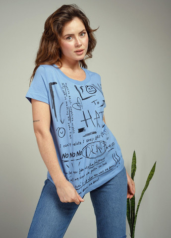 Голубая летняя женская футболка с текстом 103107 Power