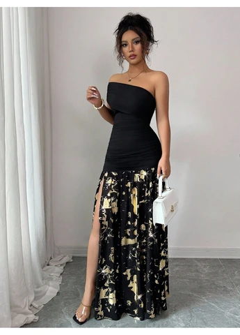 Черное платье SHEIN с рисунком