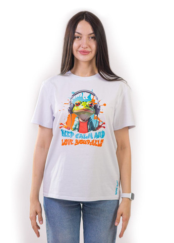 Біла футболка унісекс біла з коротким рукавом с принтом "color frog" роз. l 4PROFI кулір (298127354)