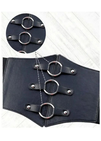 Утягивающий декоративный пояс корсет из экокожи с декоративными кольцами с заклепками эластичный No Brand Корсет декоративний з кільцями чорний (349507890)