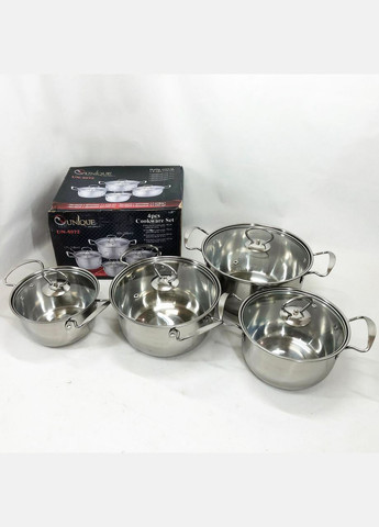 Набор кастрюль UN-5072 8 предметов нержавеющая сталь стеклянные крышки, Набор посуды для плит Unique (364665684)