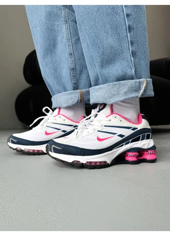 Белые демисезонные кроссовки мужские nike shox ride 2 sp x supreme white/blue/pink найк шокс райд 2 белые No Brand