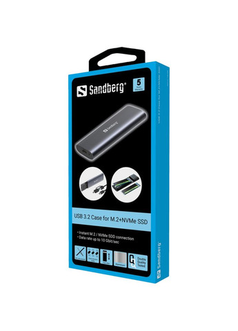 Зовнішня кишеня для SSD M.2 NVMe M-Key USB Type-C 3.2 Grey (136-39) Sandberg (323084439)