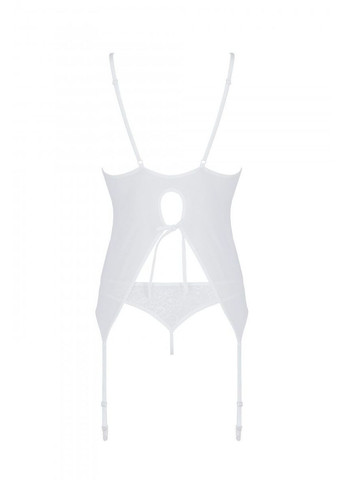Корсет Ursula Corset white, с пажами, трусики с ажурным декором и открытым шагом Passion (297587303)