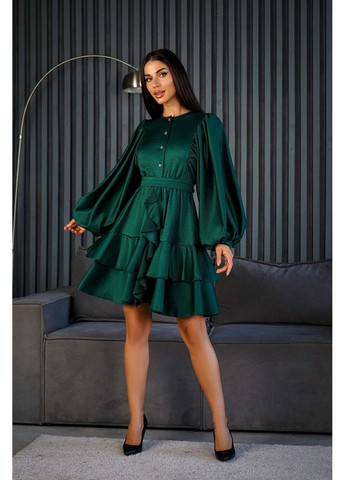 Зеленое коктейльное платье бохо воланы 24085 зеленое Tanita-Romario