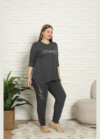 Темно-сіра жіночий комплект зі штанами plus size Nicoletta