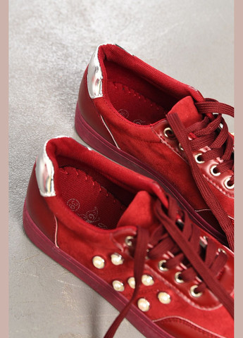 Кроссовки женские бордового цвета на шнуровке Let's Shop бордовые демисезоны (313399647)